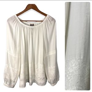 Chico’s White Off The Shoulder Peasant Blouse Top Lace Detail Boho Casual Dressy